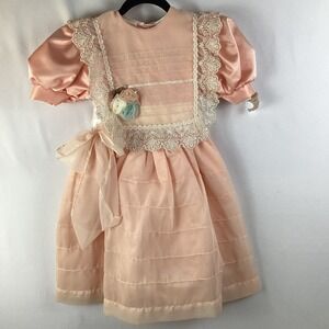 Vintage Nina Loria's Girls Pink Dress Party Wedding Flower Girl Lace Size 8